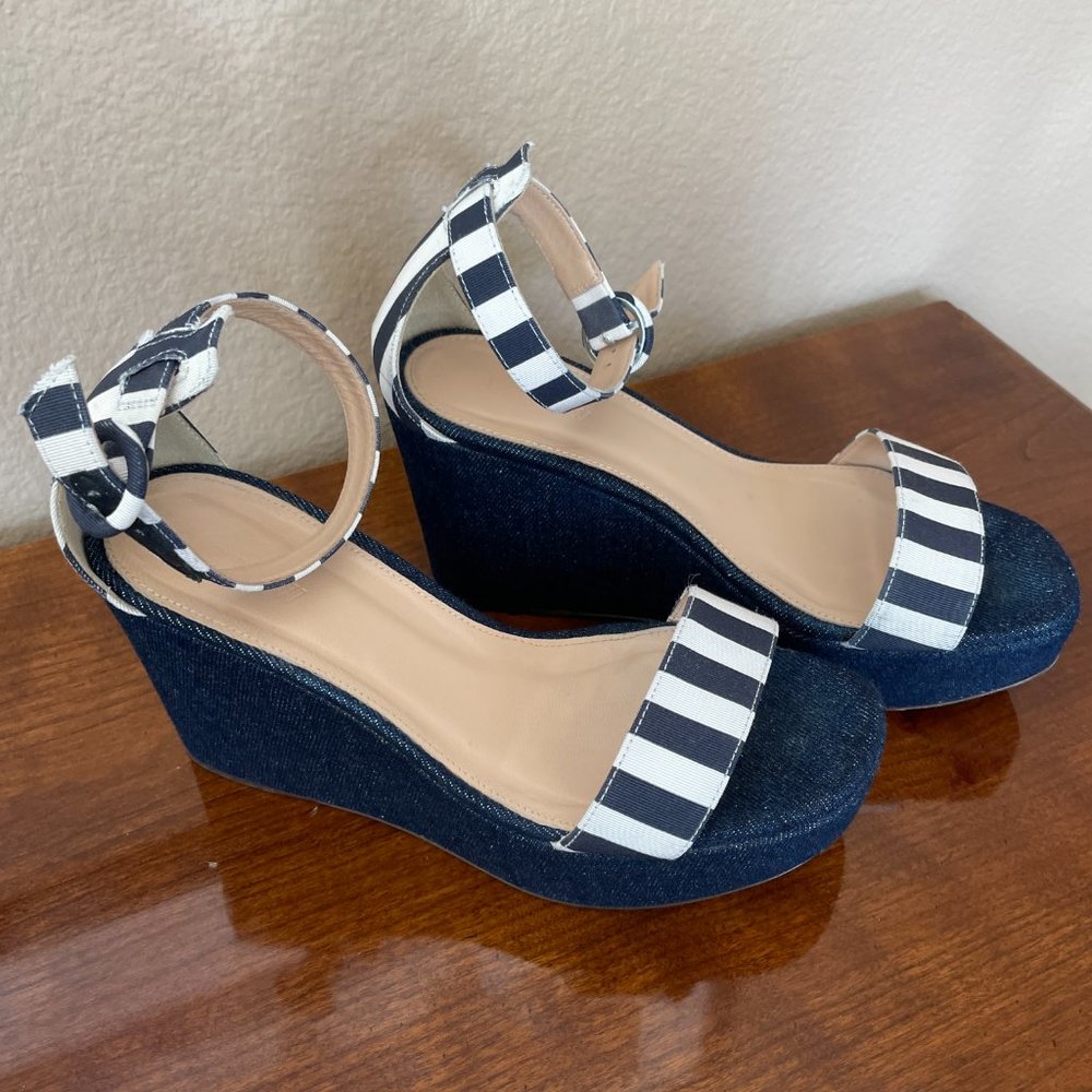 J CREW STRIPED DENIM WEDGES NAVY IVORY E7656 SZ 7 - Picture 10 of 12